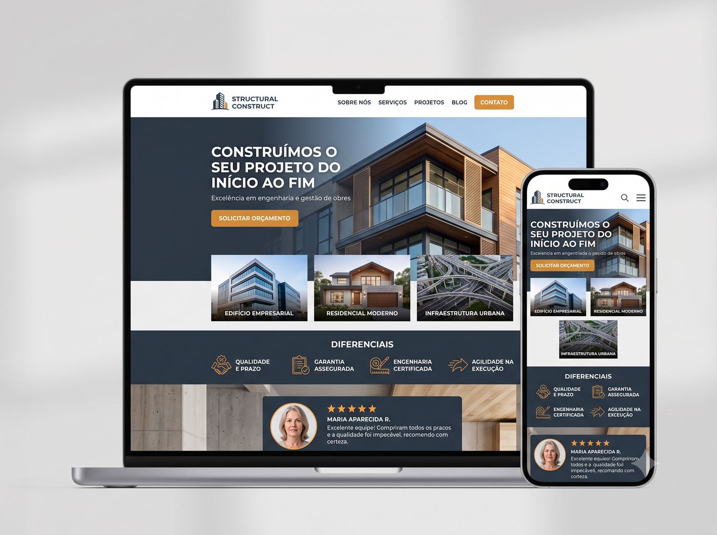 Exemplo de landing page criada pela ADX, exibida em laptop e celular